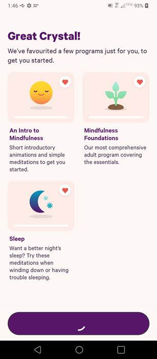 Smiling Mind's recommended programs from the start.