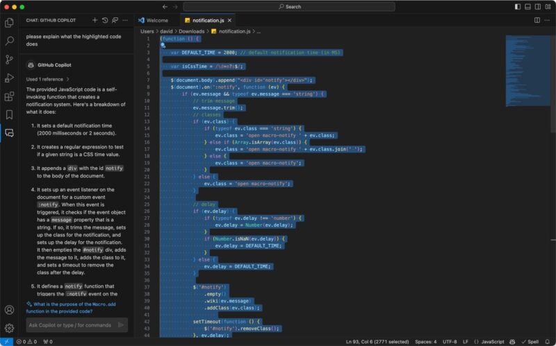 Copilot Explaning Javascript Code