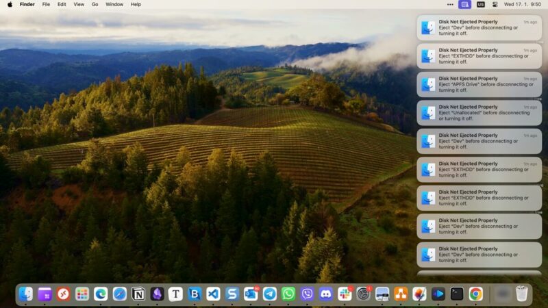 Disk Not Ejected Properly Notifications