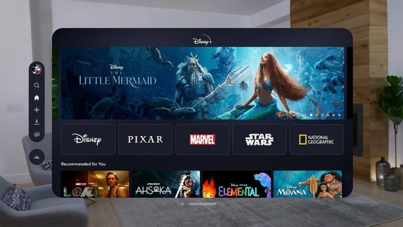 The Disney Plus interface. It shows The Little Mermaid as the featured movie.
