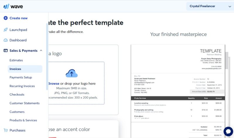 Creating an invoice with Wave