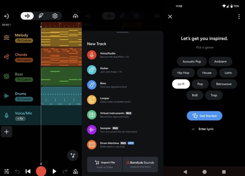 BandLab app interface overview.