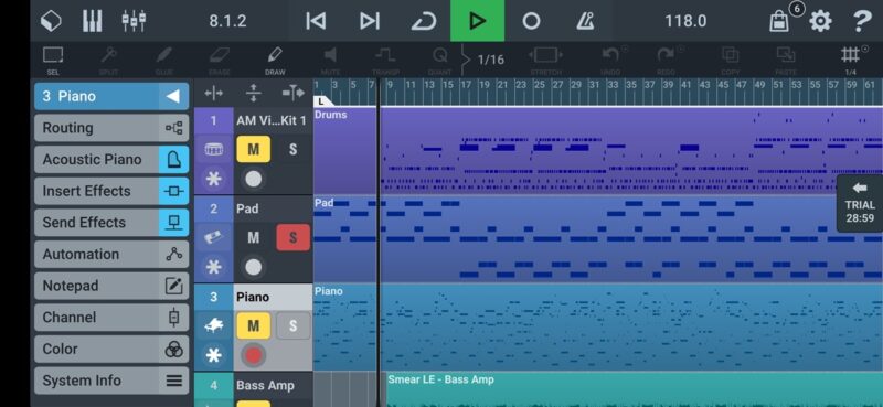 Cubasis 3 app interface overview.