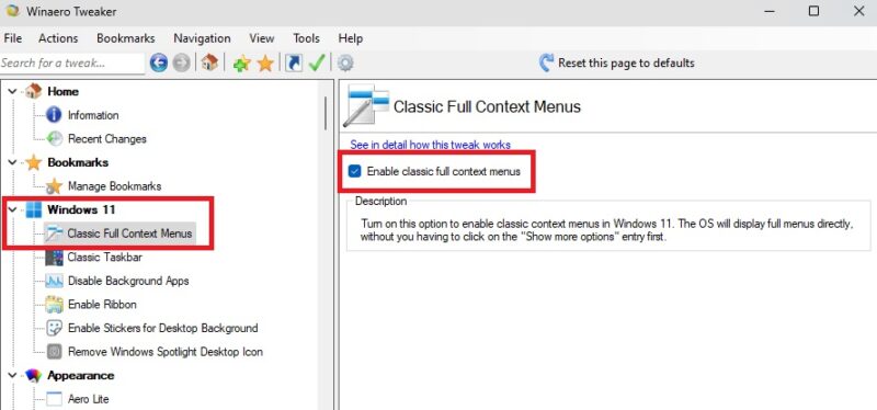 Using Winaero to restore the classic context menus in Windows 11 to have Windows 11 show more options by default.