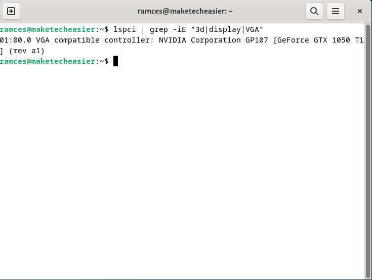 A terminal showing the available graphics cards in the current machine.