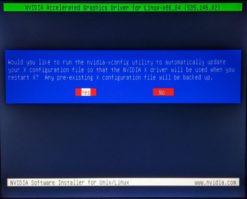A screenshot showing the prompt for the nvidia-xconfig utility.