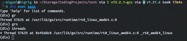 Using Delve to look into specific Go routines and threads.