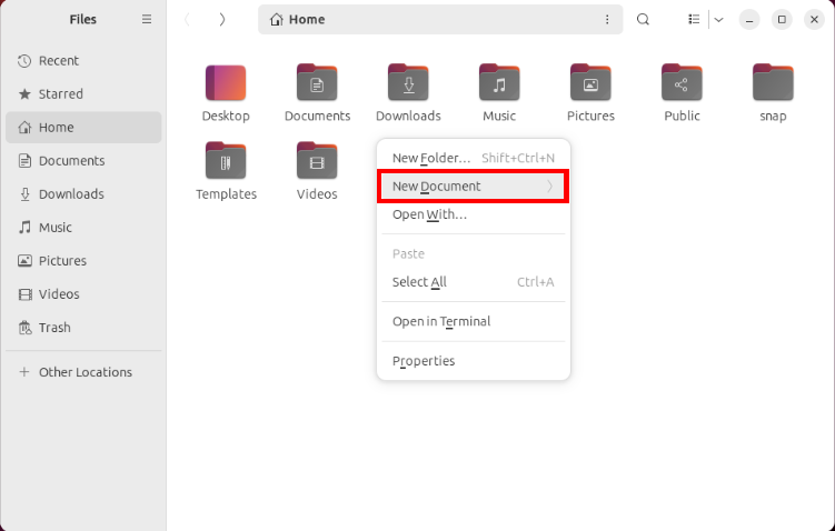 A screenshot showing the new option under the Nautilus context menu.