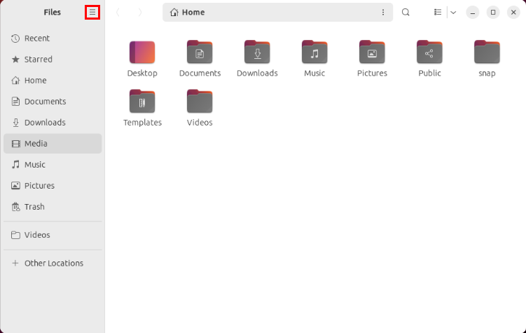 A screenshot showing the menu button for Nautilus.
