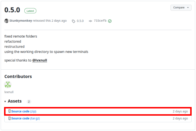 A screenshot showing the latest download file for nautilus-open-any-terminal extension.