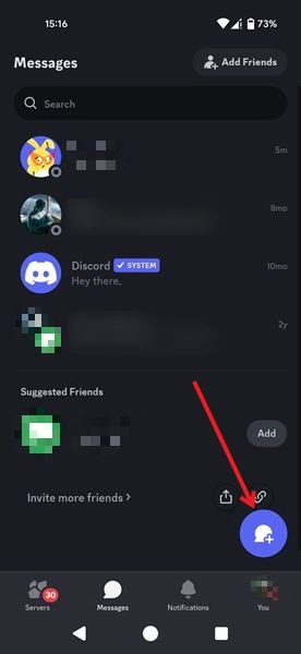 Click on new message icon in Discord app for Discord.