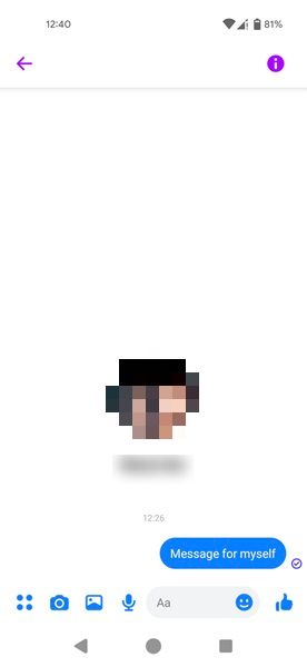 Messaging yourself in the Facebook Messenger app for Android. 