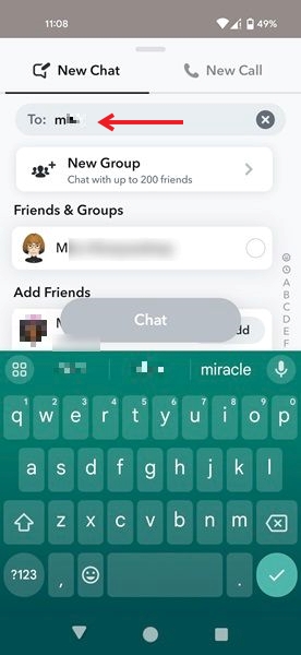 Searching your own name in Snapchat app for Android.