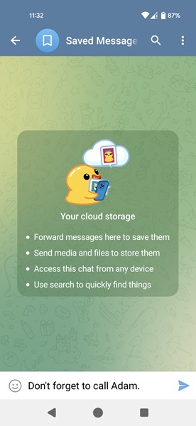 Messaging yourself in Telegram for Android.