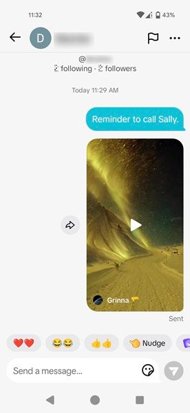 Messaging yourself in TikTok app for Android.