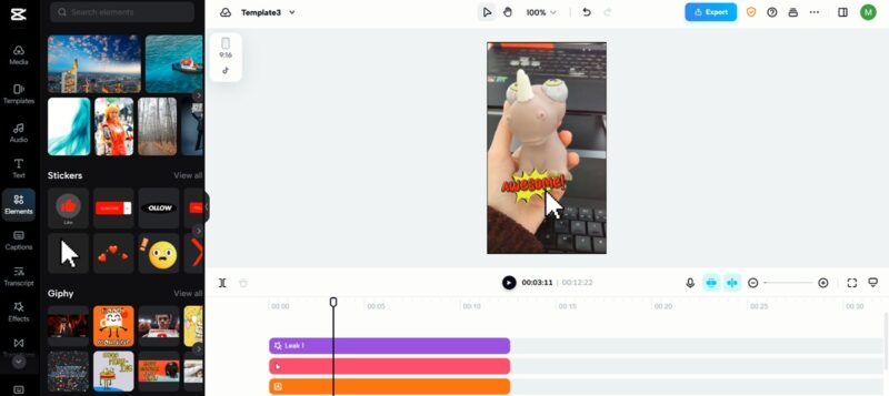 Adding elements and effects on Instagram Reel created with CapCut.