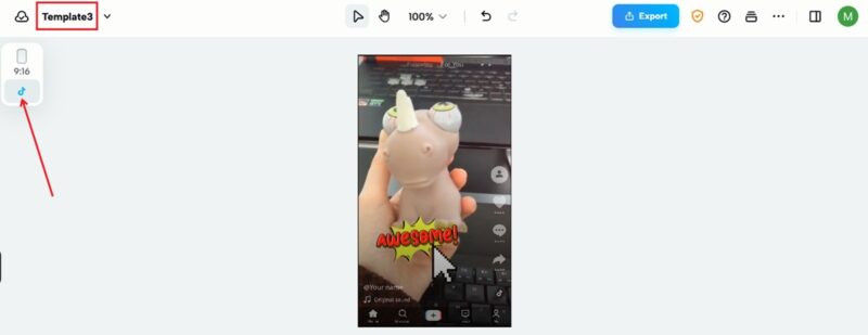 Clicking TikTok button to reveal overlay in CapCut. 