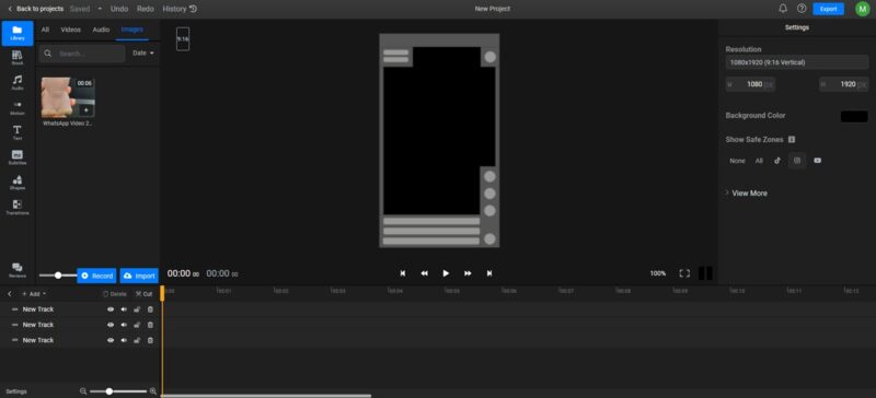A look at the Safe Zone overlay in the Flixier tool. 