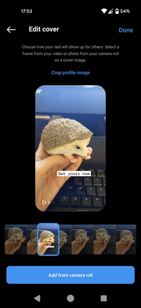 Settings a Reel cover in Instagram app. 