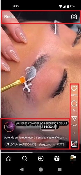 Reel example with text hidden by Instagram elements.