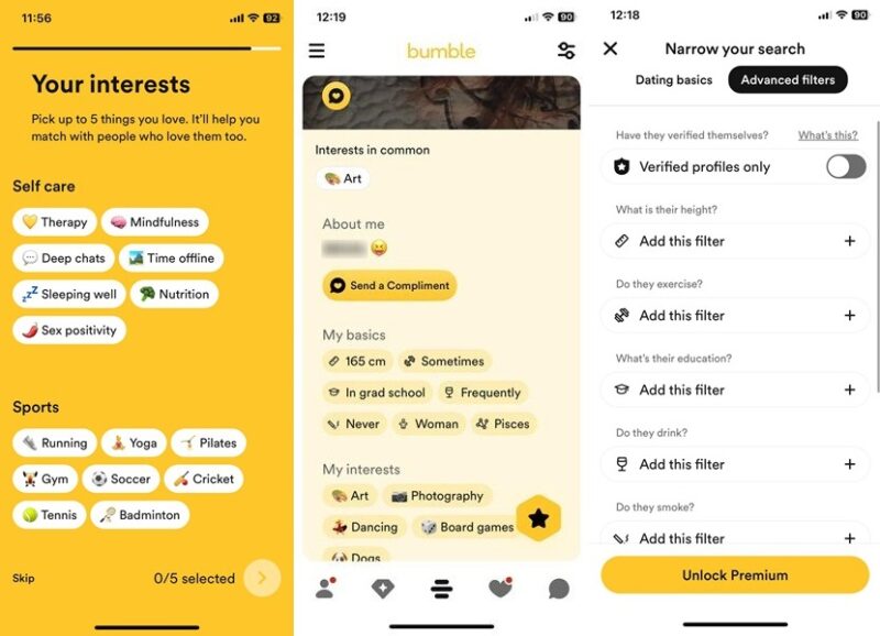 Bumble app interface overview on iOS.