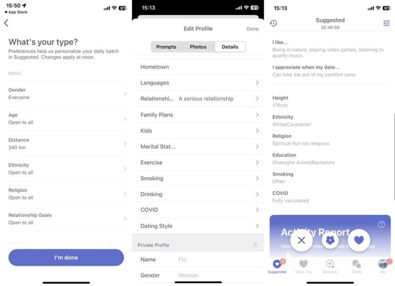 Coffee Meets Bagel app interface overview on iOS.