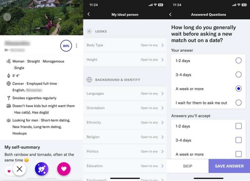 OkCupid app interface overview on iOS.