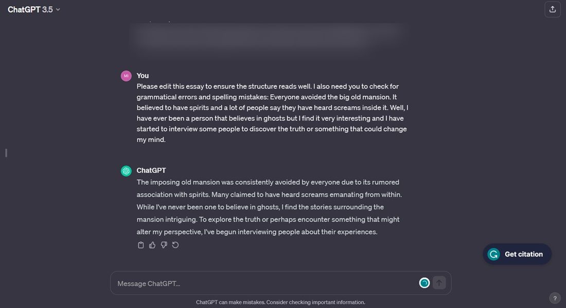 Editing text with ChatGPT.