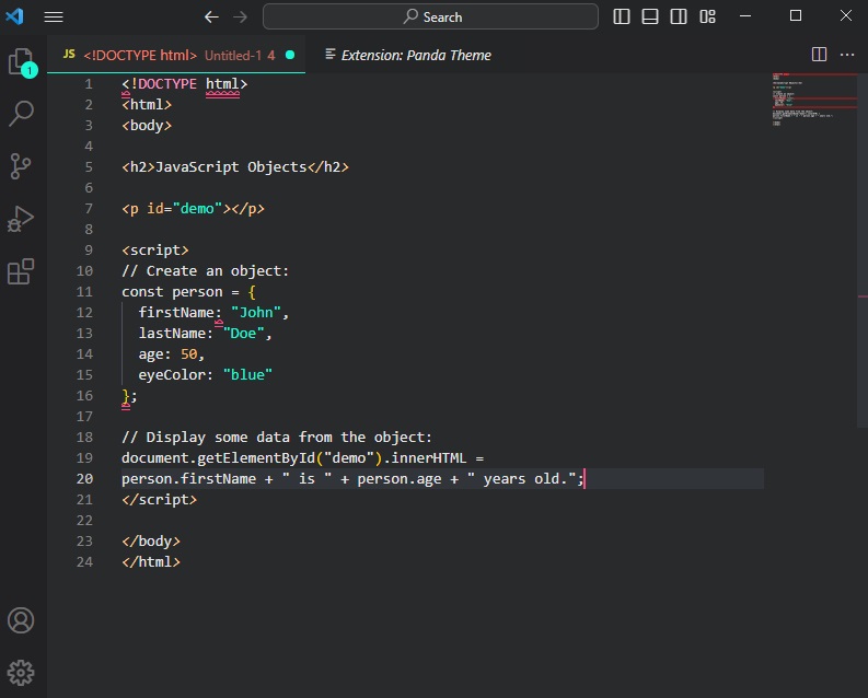 Coding with the Panda Theme in Visual Studio Code.