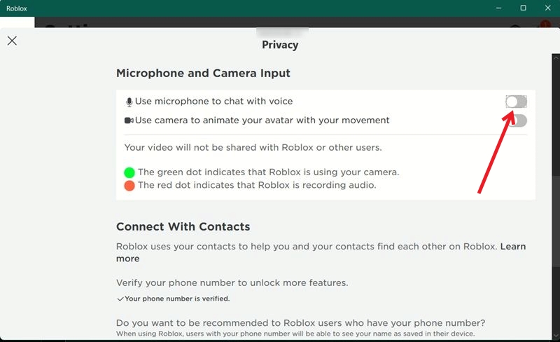 Enabling "Use microphone to chat with voice" option in Roblox app for desktop. 