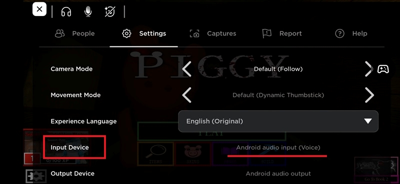 Checking Input Device in Roblox app Settings. 