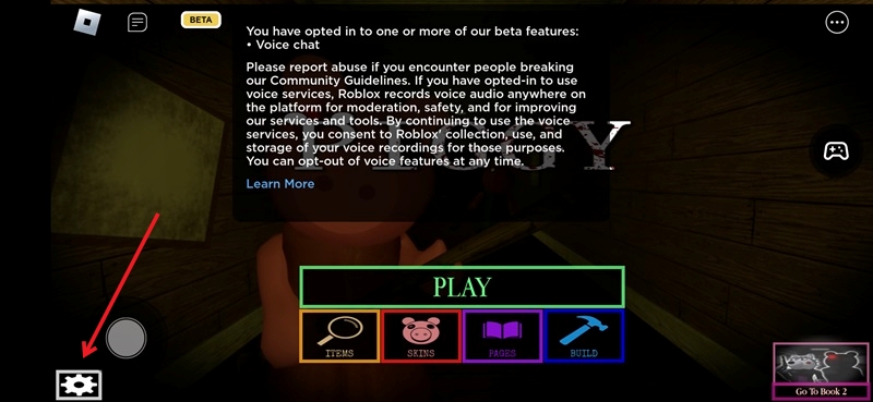 Tapping on gear icon in Roblox game.