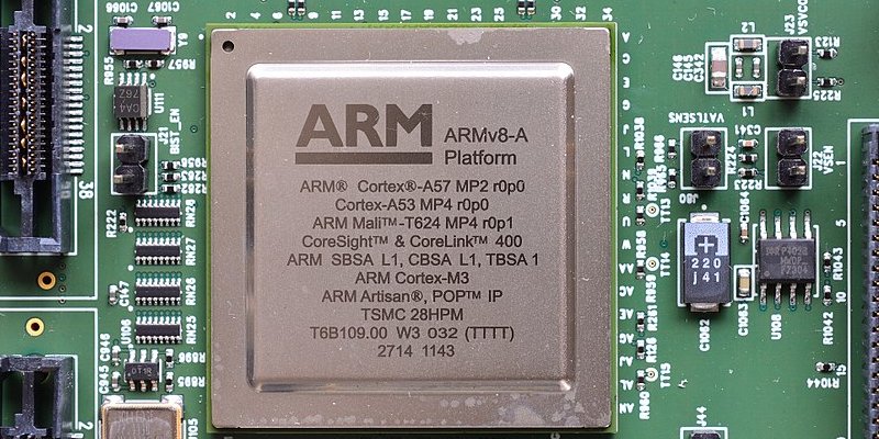 An ARM chip sitting on its board