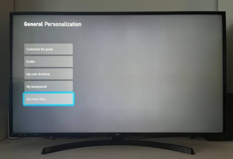 Xbox My Home Xbox Menu Option Selected