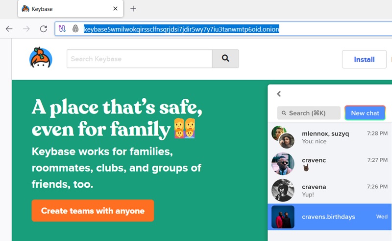 Keybase onion to allow secure file transfer and chatting. 