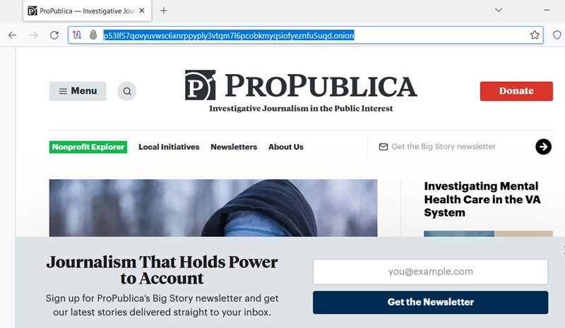 ProPublica website to access investigative journalism contents. 
