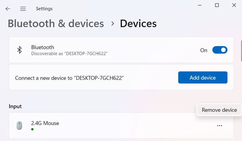 Remove a Bluetooth mouse device and add it again later. 