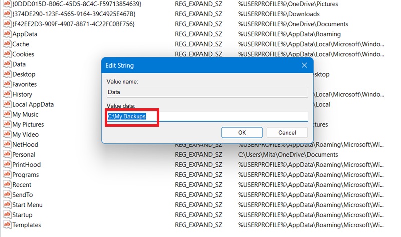 Value data entry changed location in Registry Editor.