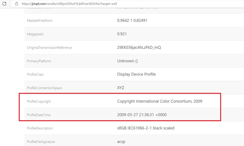 Jimpl helps detect profile copyright and date/time of image. 