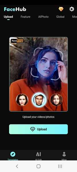Using FaceHub app to create deepfake videos on Android smartphone, 