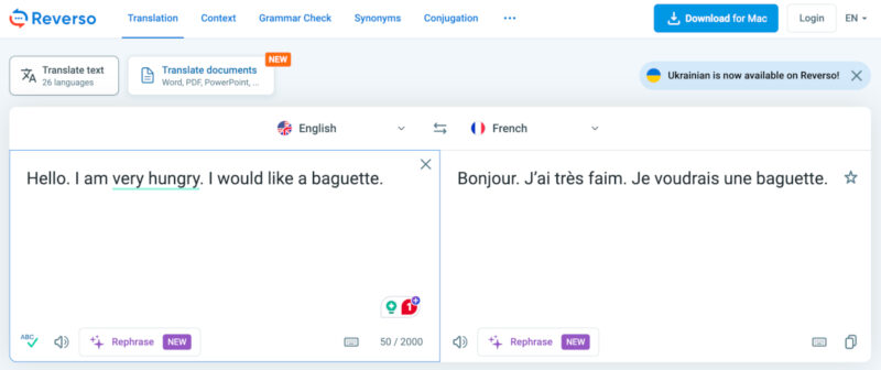 Using Reverso to Translate From English to French