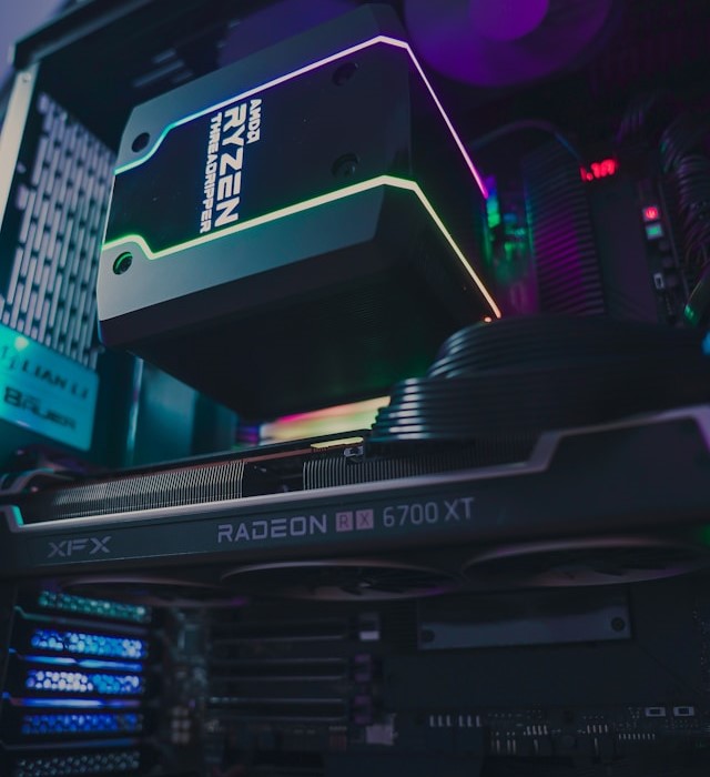 Close up of AMD graphics card inside a PC