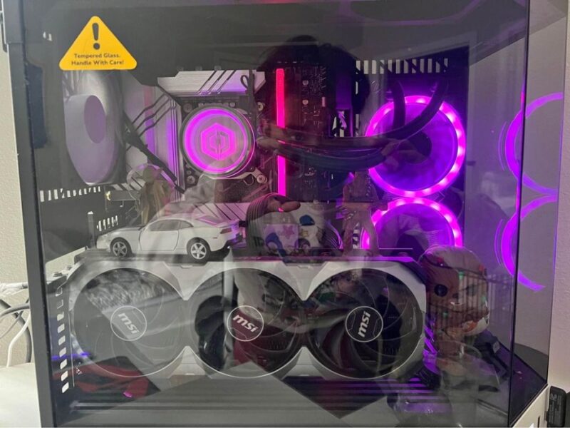 Gaming PC close up showing vertical GPU