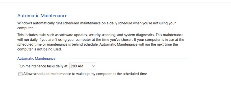 Running automatic maintenance in Windows.