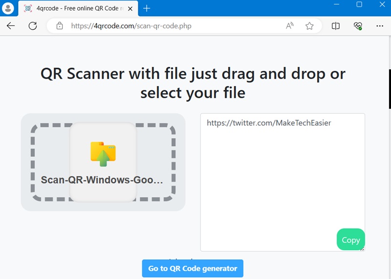 Using 4QRcode to scan any uploaded QR code. 