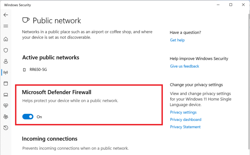 Micosoft Defender firewall disable