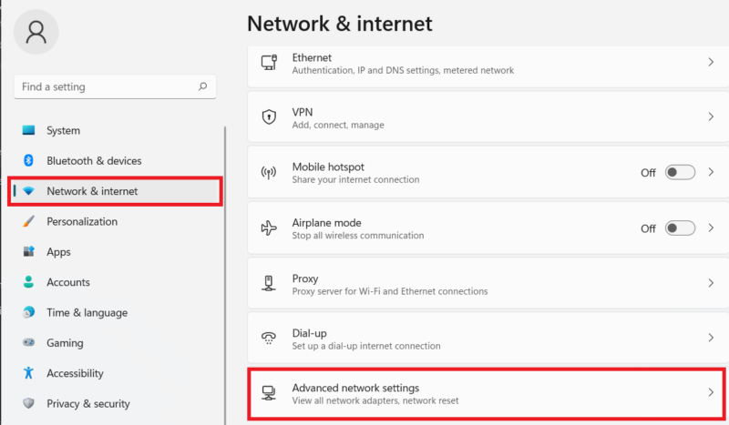 Windows network settings