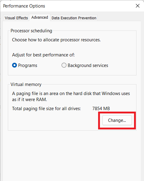 Windows virtual memory settings