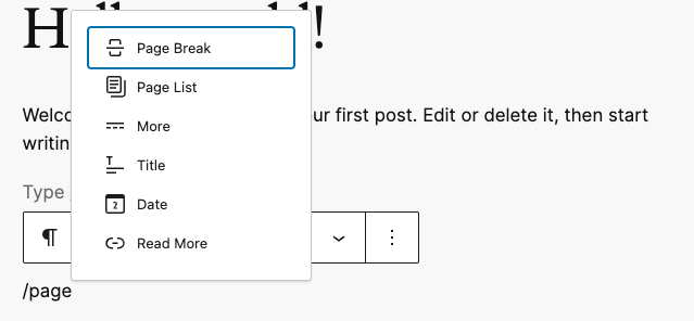 Wordpress Gutenberg Page Break