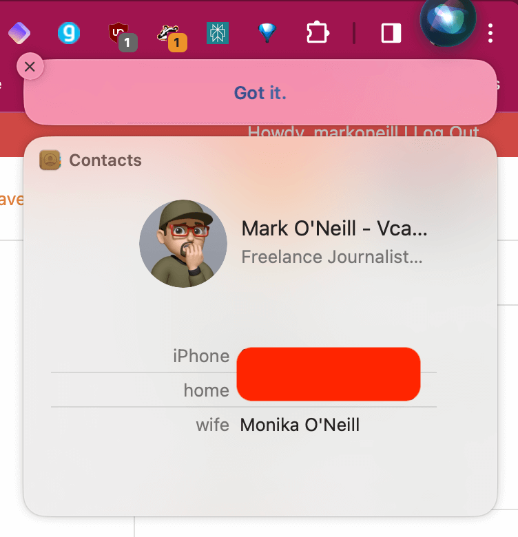 Confirm relationship added to Mac contact